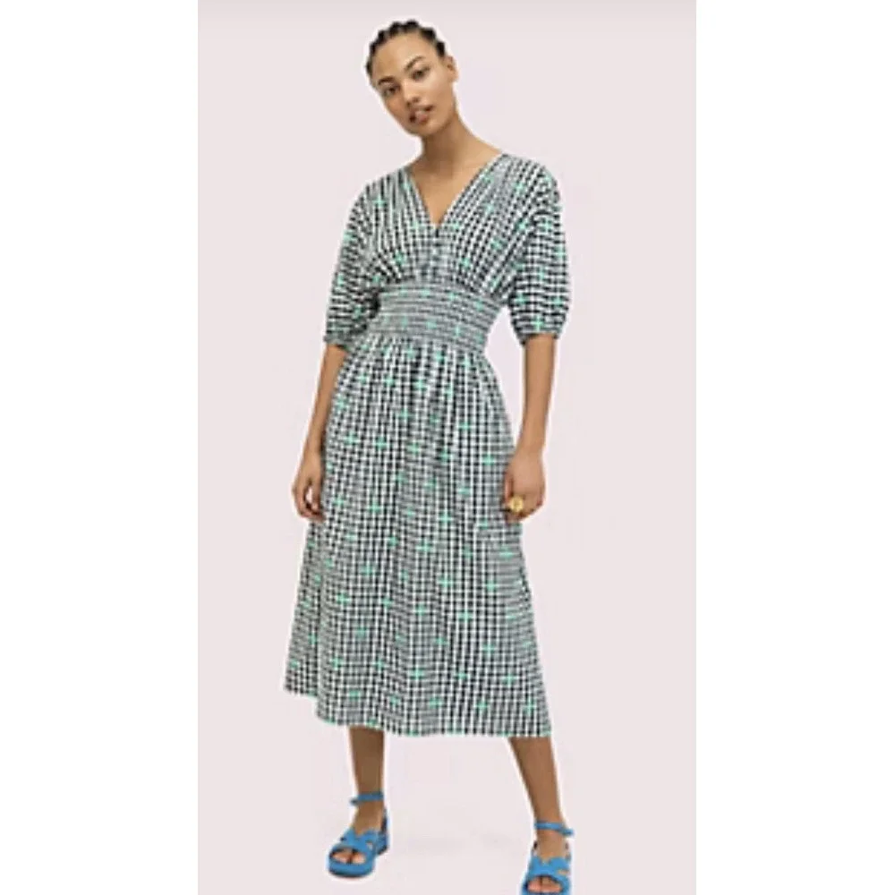 Kate Spade Womens‎ Dress Size Small Gingham Smocked Voile Empire Waist Midi
